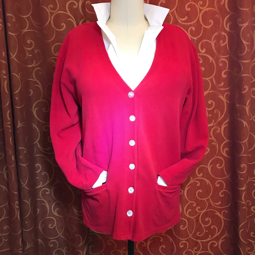Talbots cotton knit red  jacket Velcro shoulderpad